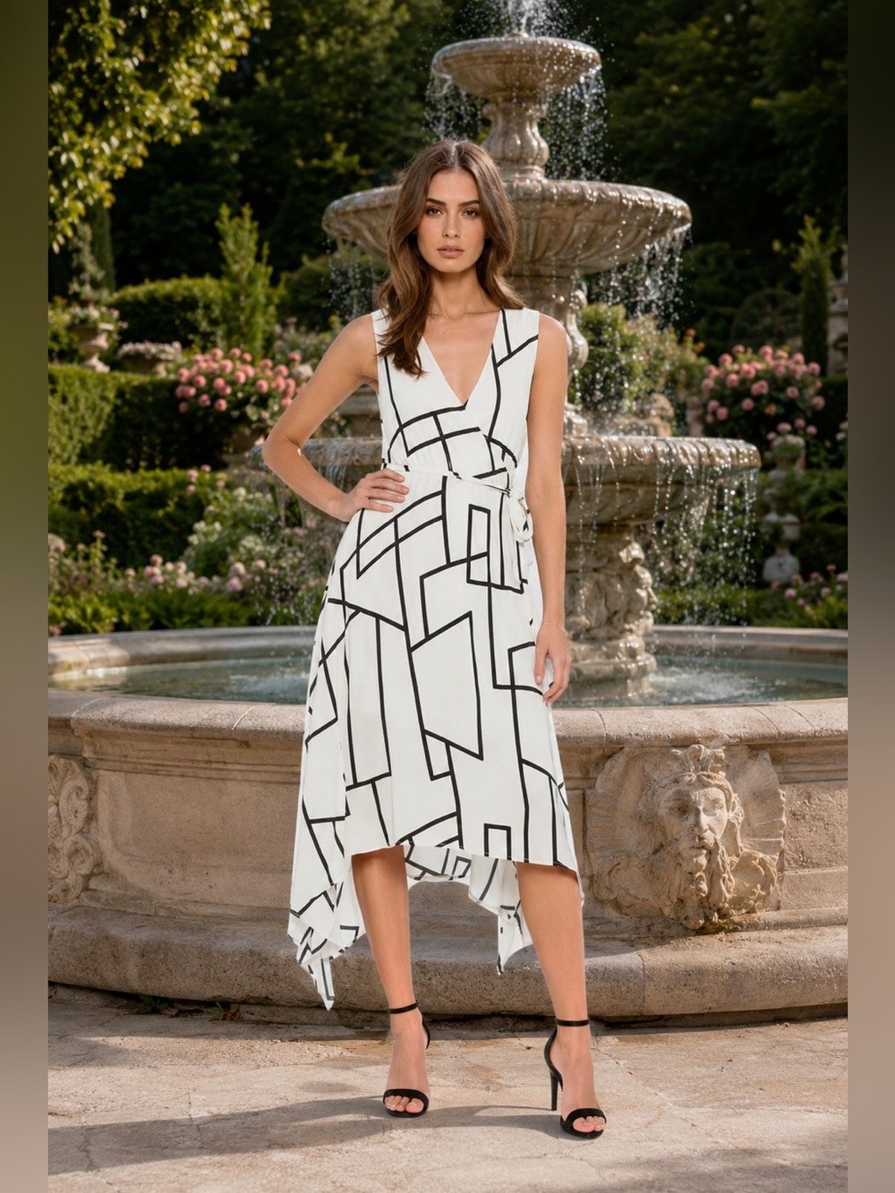 Bardot (Anthropologie brand) geometric wrap asymmetrical hem dress size XS.